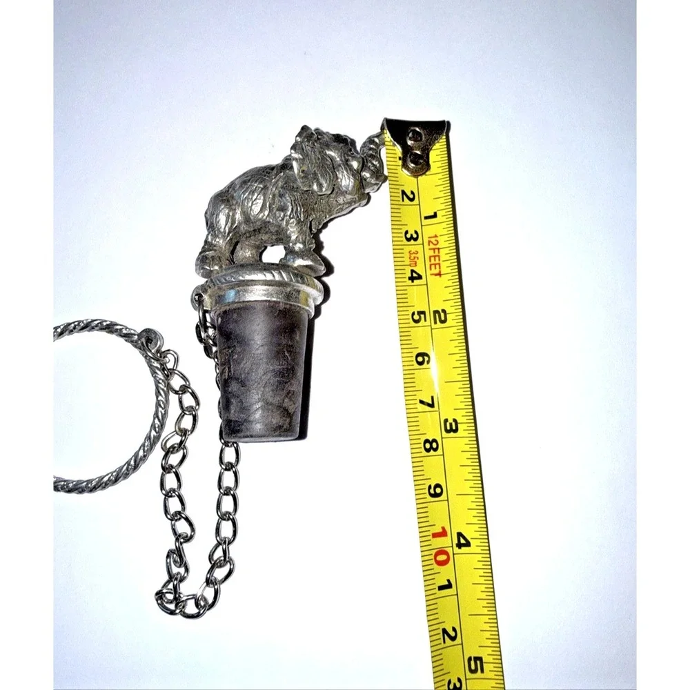Vintage Elephant Pewter Metal Cork Stopper Topper w/Chain Ring Barware Accessory